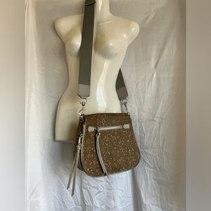 NWOT Queork Crossbody Bag, Tan & Brown, Silver Hardware
